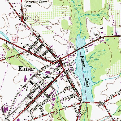 Topographic Map of Elmer, NJ