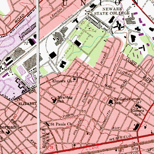 Topographic Map of Elmora Presbyterian Church, NJ