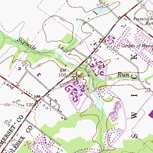Topographic Map of Elmwood Cemetery, NJ