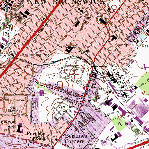 Topographic Map of Elmwood Cemetery, NJ