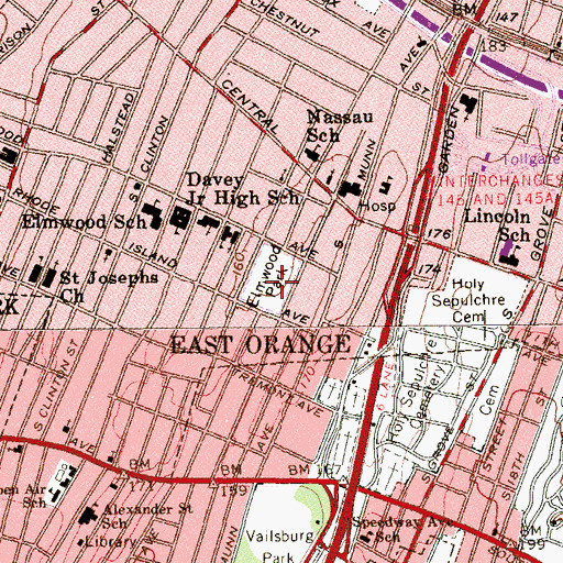 Topographic Map of Elmwood Park, NJ