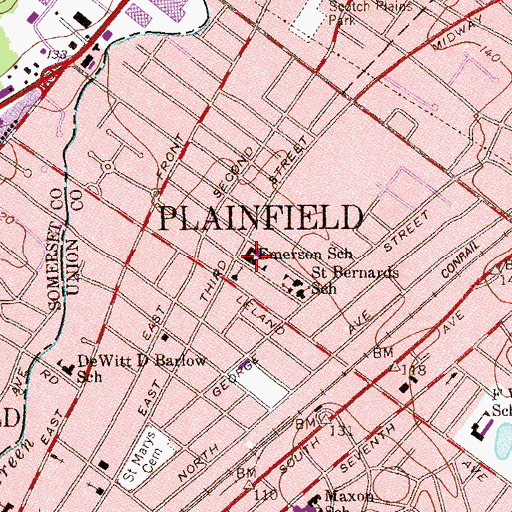 Topographic Map of Emerson Elementary School, NJ