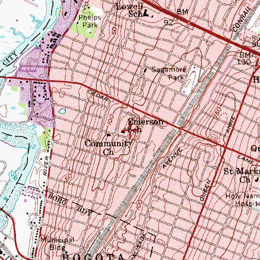 Topographic Map of Emerson Elementary School (historical), NJ