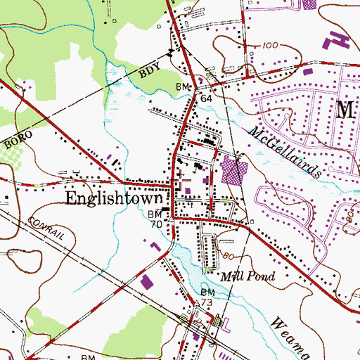 Topographic Map of Englishtown, NJ