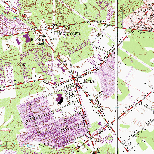 Topographic Map of Erial, NJ