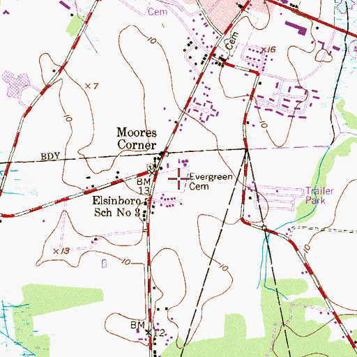 Topographic Map of Evergreen Cemetery, NJ