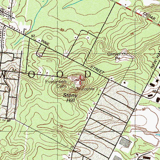 Topographic Map of Evergreen Cemetery, NJ