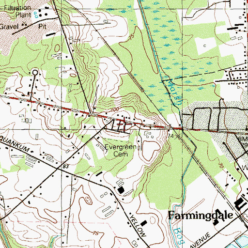 Topographic Map of Evergreen Cemetery, NJ