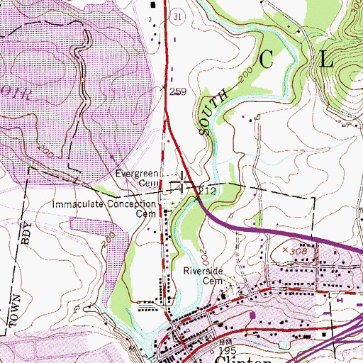 Topographic Map of Evergreen Cemetery, NJ