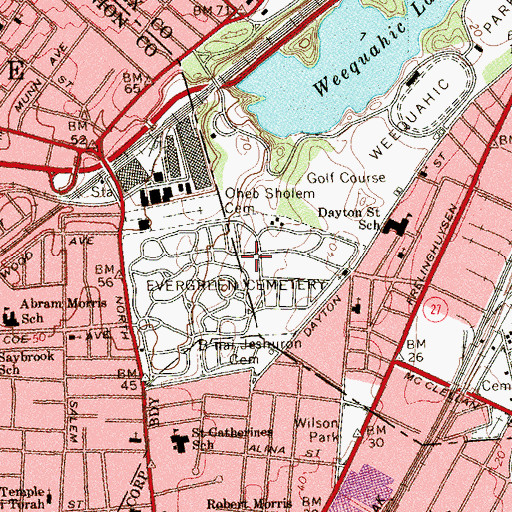 Topographic Map of Evergreen Cemetery, NJ