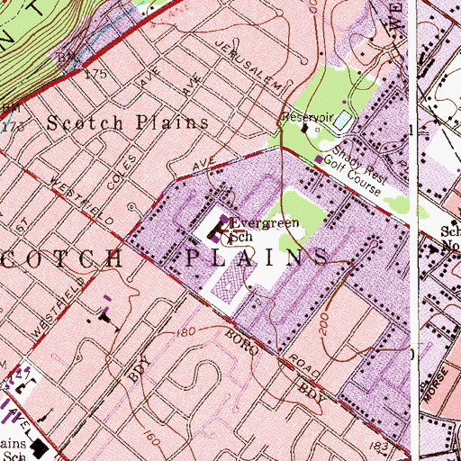 Topographic Map of Evergreen Elementary School, NJ