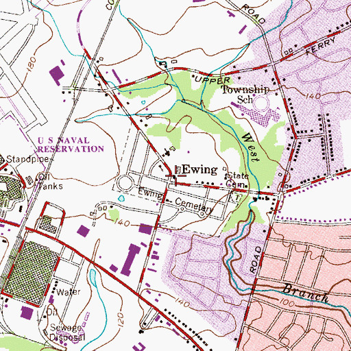 Topographic Map of Ewing, NJ