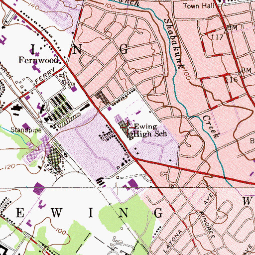Topographic Map of Ewing High School, NJ