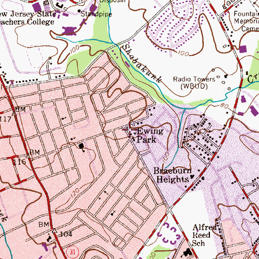 Topographic Map of Ewing Park, NJ
