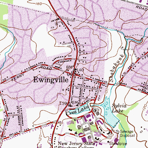 Topographic Map of Ewingville, NJ