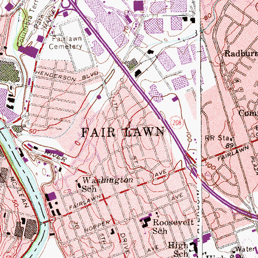 Topographic Map of Fair Lawn, NJ