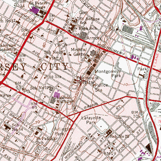 Topographic Map of Fairmont Hospital, NJ