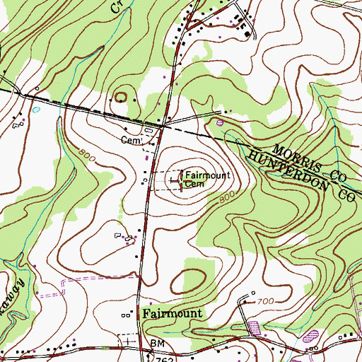 Topographic Map of Fairmount Cemetery, NJ