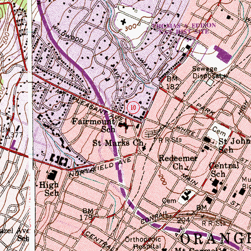 Topographic Map of Fairmount School, NJ