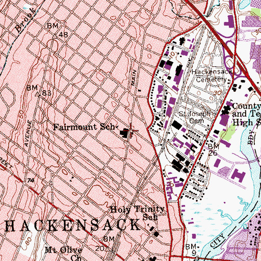 Topographic Map of Fairmount Elementary School, NJ