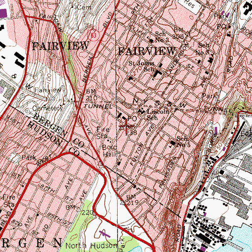 Topographic Map of Fairview, NJ