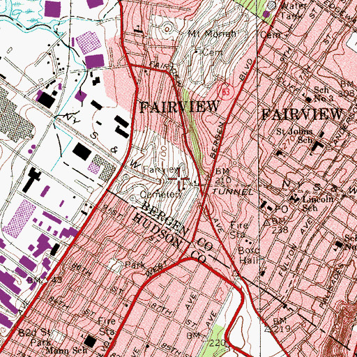 Topographic Map of Fairview Cemetery, NJ