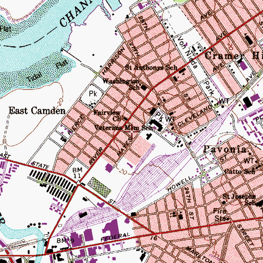 Topographic Map of Fairview Church, NJ