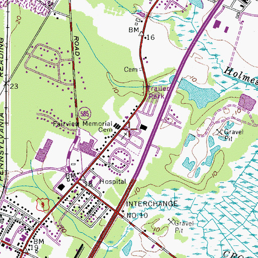 Topographic Map of Fairview Memorial Cemetery, NJ