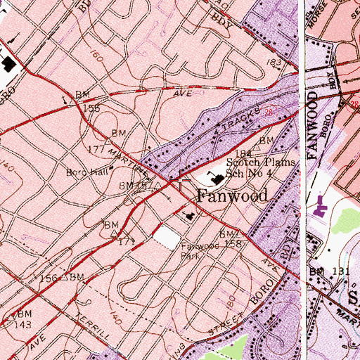Topographic Map of Fanwood, NJ