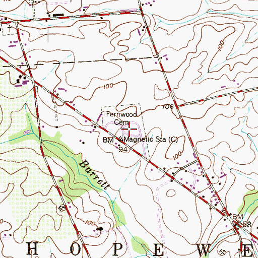 Topographic Map of Fernwood Cemetery, NJ
