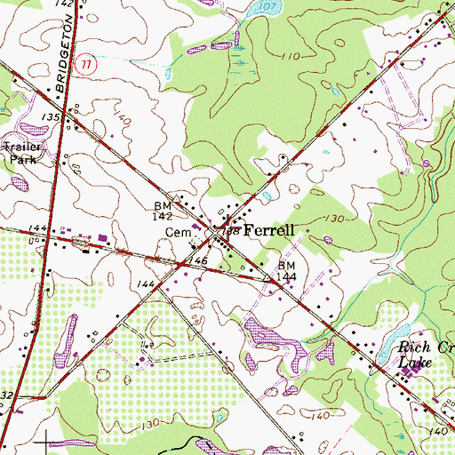 Topographic Map of Ferrell, NJ