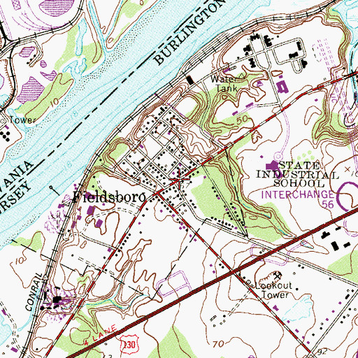 Topographic Map of Fieldsboro, NJ
