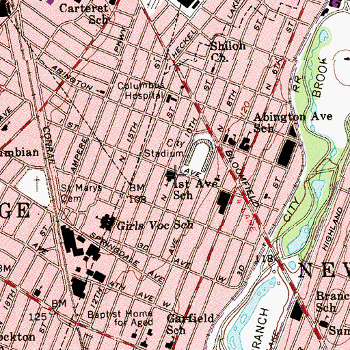 Topographic Map of First Avenue Elementary School, NJ