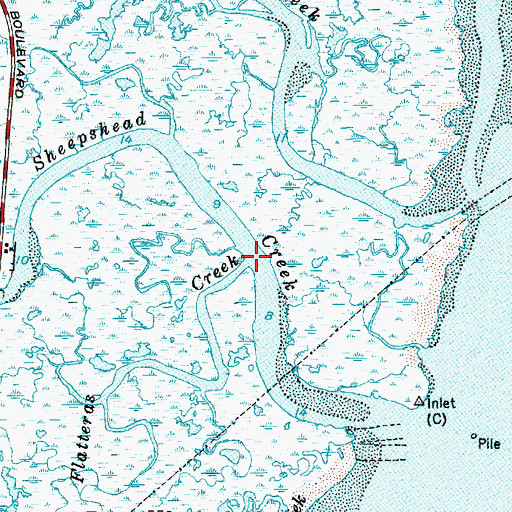 Topographic Map of Flatteras Creek, NJ