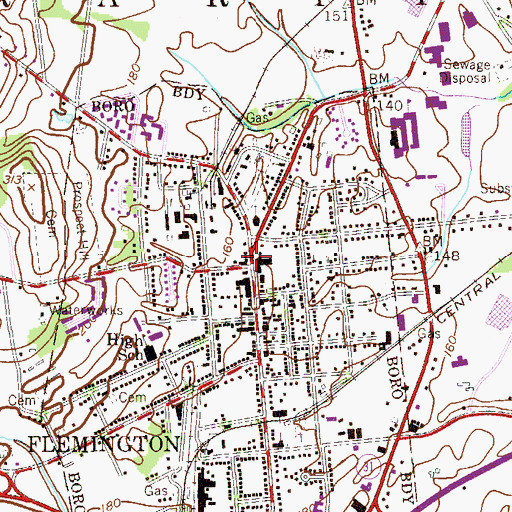 Topographic Map of Flemington, NJ