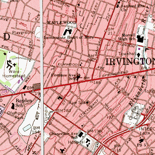 Topographic Map of Florence Avenue Elementary School, NJ