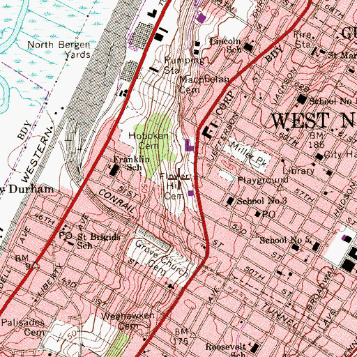Topographic Map of Flower Hill Cemetery, NJ