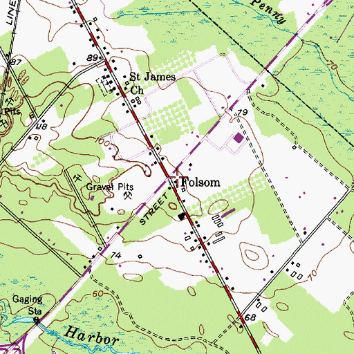 Topographic Map of Folsom, NJ