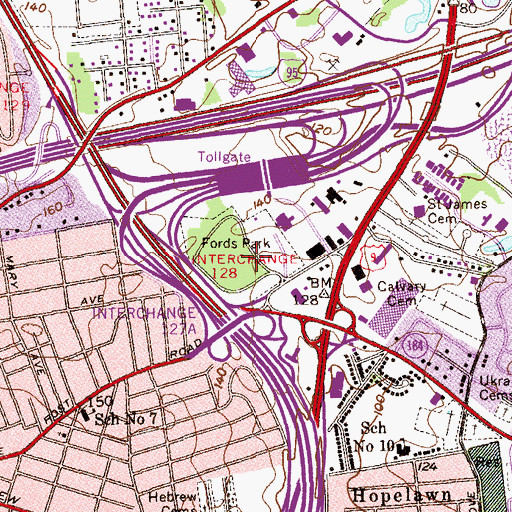 Topographic Map of Fords Park, NJ