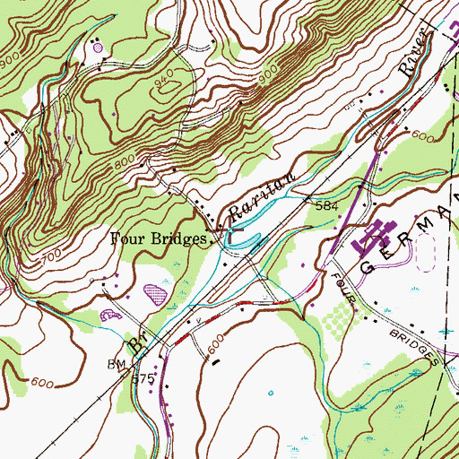 Topographic Map of Four Bridges, NJ