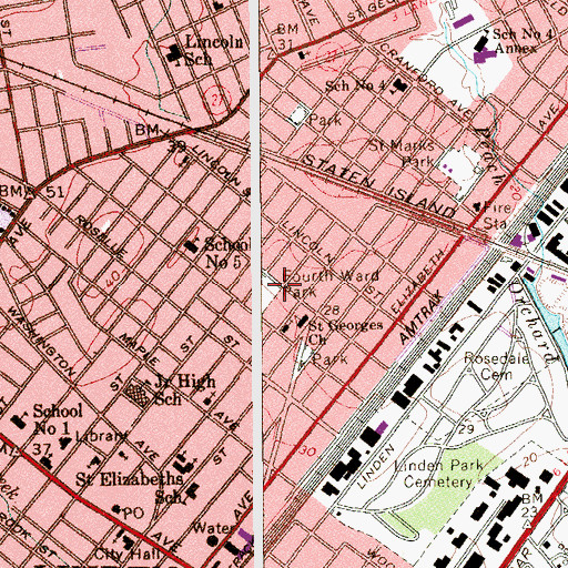 Topographic Map of Fourth Ward Park, NJ