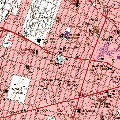 Topographic Map of Fourteenth Avenue Elementary School, NJ