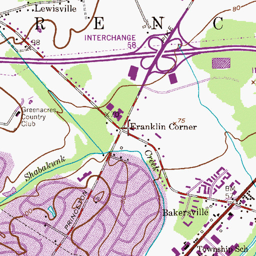 Topographic Map of Franklin Corner, NJ