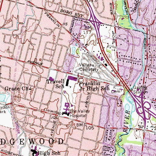 Topographic Map of Benjamin Franklin Middle School, NJ