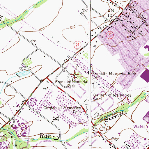 Topographic Map of Franklin Memorial Park, NJ