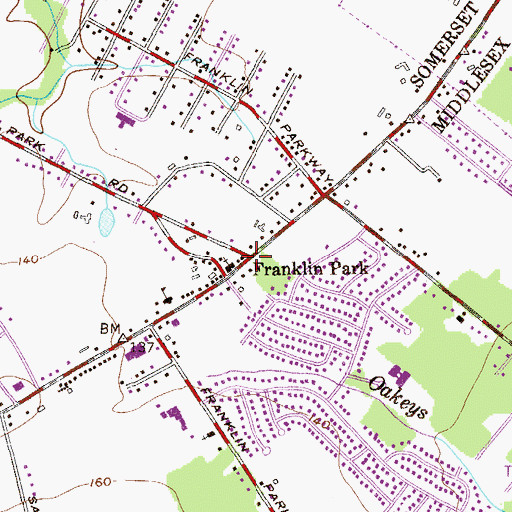 Topographic Map of Franklin Park, NJ