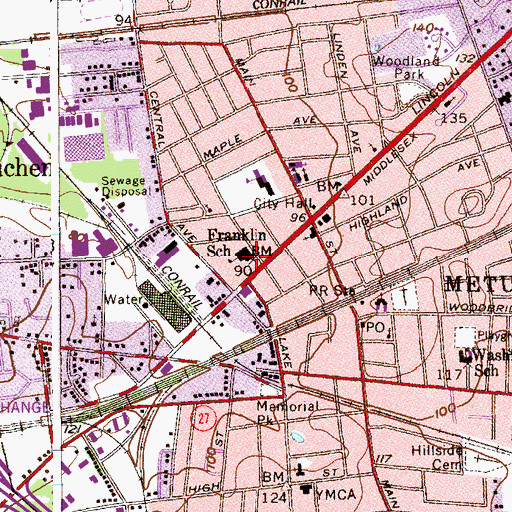 Topographic Map of Franklin High School (historical), NJ