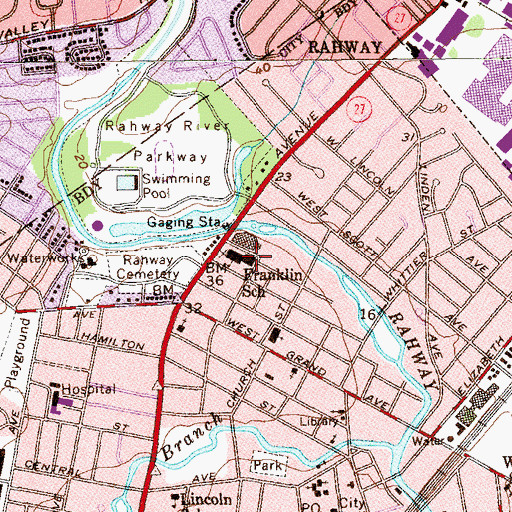 Topographic Map of Franklin Elementary School, NJ