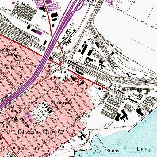 Topographic Map of Benjamin Franklin Elementary School, NJ