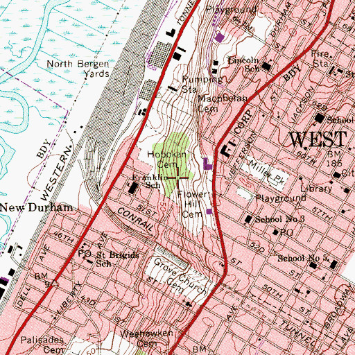 Topographic Map of Franklin Number 3 Elementary School, NJ